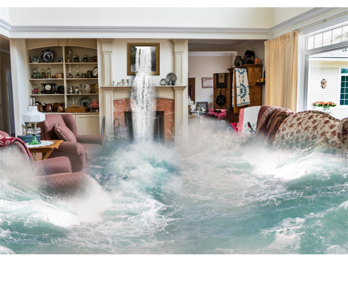 flooding inside of a house, water damage, flooding